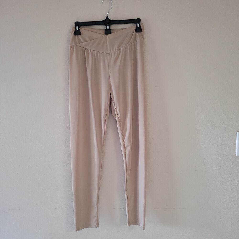 Emery Rose Women's Large Beige Crossover Waist Leggings